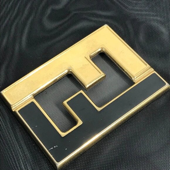 FENDI FF logo mesh big Tote Bag Beach bag Hand Bag Nylon mesh / Leather Black - Picture 2 of 13